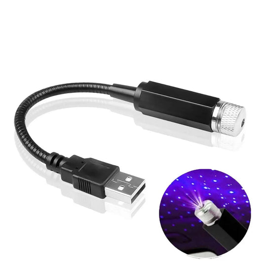 Projetor Galáxia Estrelado USB – Luz Noturna para Carros e Ambientes